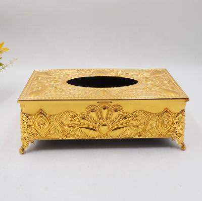 China Modern Carved Pattern Arabic Style Gold Metal Carved Tissue Clad Box for sale