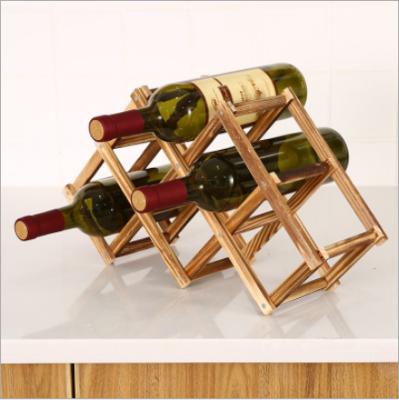 China Convertible Easy To Storage For 6 Bottles Of Retro Wine Pine Wine Display Rack Folding Wooden Wine Rack for sale