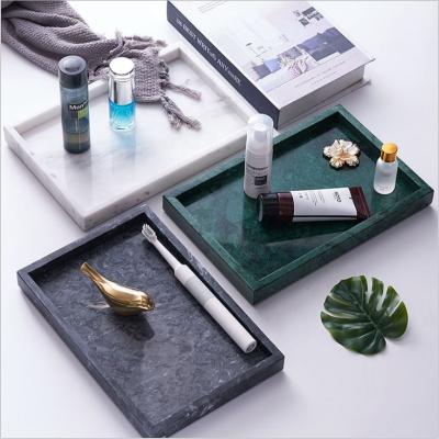 China Home Viable Modern Style Natural Marble Tray Rectangle Bathroom Supplies Storage Tray Cosmetics Storage Natural Marble Tray for sale