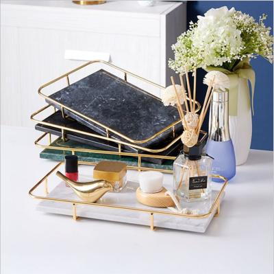 China 36*22.5*4cm Modern Viable Metal Frame Natural Marble Frame Shelf Storage Bathroom Shelf Natural Marble Decorative Tray for sale