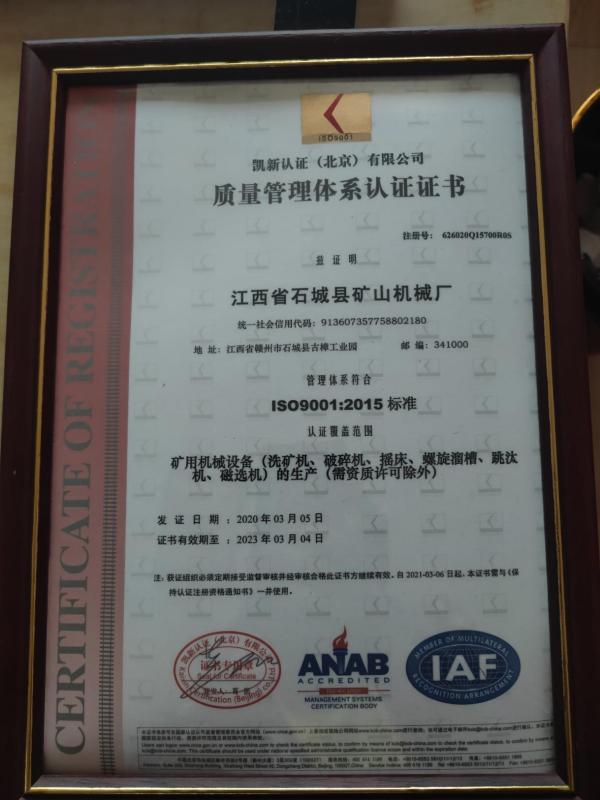 ISO9001 - Jiangxi Province County Mining Machinery Factory