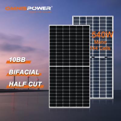 China High Quality Canadian Monocrystalline Bifacial Low Price Double Glass 540 Watt Solar Panels Half Cut 144 Cell 10BB PV Panel 182mmx182mm for sale