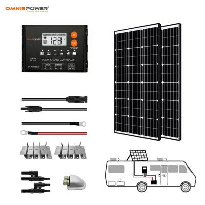 China Other Grid Enger System12V/24V 200W Mono Solar RV Kits 30A MPPT Charge Controller High Efficiency Solar Panels (2x100W 30A) for sale