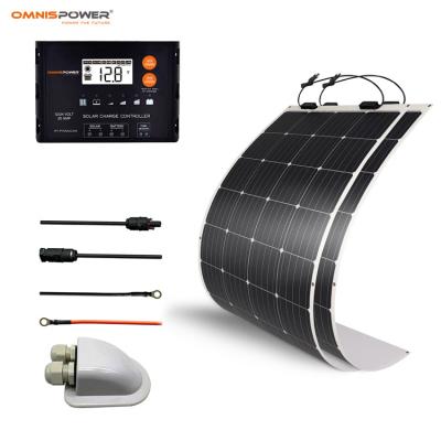 China Outdoor Easy Installation Flexible Solar Panel 200 Watt High Efficiency Low Price Kit for RV VAN Boat 24V 12V 20A PWM Charge Controller for sale