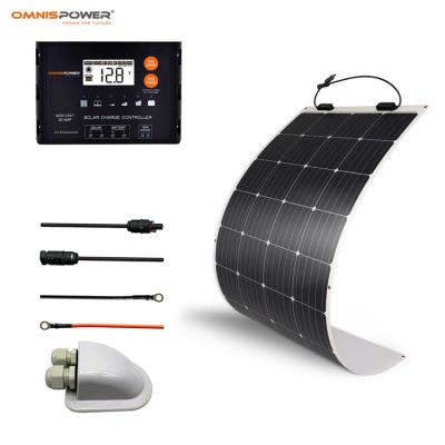 China High Efficiency Outdoor Flexible Solar Panel Kit Best Price Complete Set 100 Watt for RV VAN Boat 12V 24V 20A PWM Charge Controller for sale