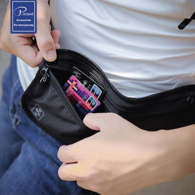 China P.travel Anti-Theft Travel Hidden Money Belt - RFID Blocking Nylon Zipper Money Belt Waist Passport Wallet for sale