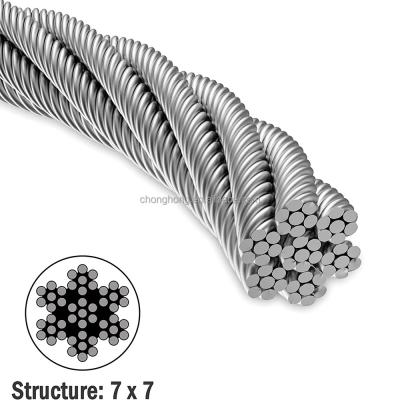 China Núcleo de aço 7*19 SS Cabo de aço AISI304 AISI316 Cabos de aço 8mm Cable Inox Contido de Si 1,0% 7x19 Cabo de aço inoxidável à venda