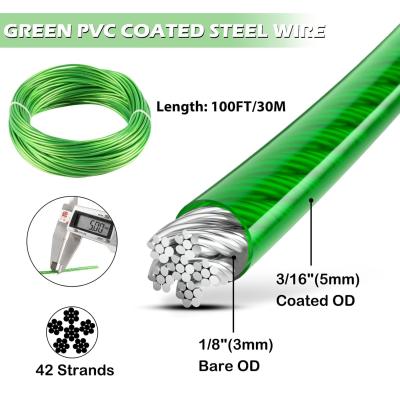 China 7x7 / 7x19 Vinyl Coated Aircraft Cables Galvanized Steel Cable Rope PVC Coated Wire Rope 1/8