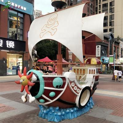 China Customized Cute Amusement Park Pirate Ship Fiberglass Products Garden Decoration Pirate Ship Statues For Display for sale