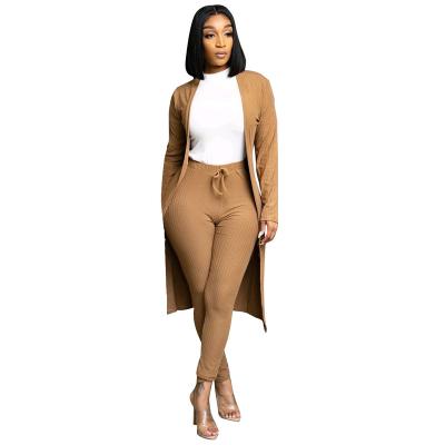 China 2022 QUICK DRY Women's Pants Knitted Long Two Piece Sets Jogger Set Long Cardigan Coat Outfit Women 2 Piece Sweat Suits for sale