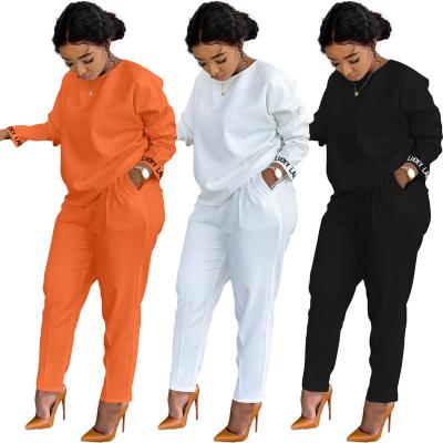 China New Style Anti-wrinkle Sports Suit With Embroidered Letters On Cuffs Women 2 Piece Set for sale