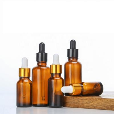 China Wholesale Empty Amber Glass Dropper Bottle Cosmetic Essential Oil 5ml 10ml 15ml 20ml 25ml 30ml 50ml 100ml Brown for sale