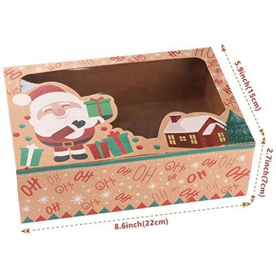 China Recycled Materials Hot Sale Christmas Cookies Candy Gift Box With Transparent Window Holiday Design, Santa Claus Snowman And Christmas Ribbon Gift for sale