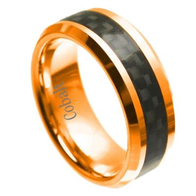 China Casual/Sporty Ring High Polish Rose Gold Cobalt Plated with Black Carbon Fiber Inlay for sale