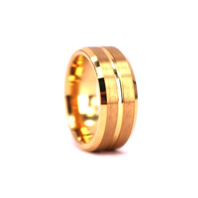 China 8mm Gold Casual / Sporty Men's Tungsten Ring , Gold Tungsten Promise Ring For Men for sale