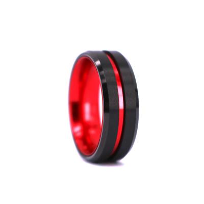 China Casual/Sporty Red Tungsten Wedding Band Black Tungsten Ring, Anniversary Tungsten Promise Ring for sale