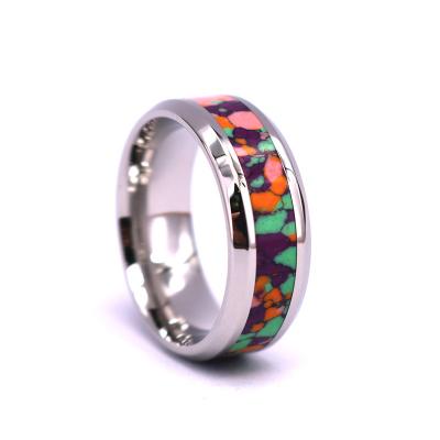 China Opal Inlay Tungsten Wedding Ring Colorful Casual/Sporty, Multi Color Opal Stone Mens Tungsten Rings for sale