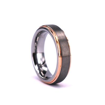 China Casual/Sporting Rose Gold Plated Step Edge Brushed Tungsten Jewelry 6mm Tungsten Ring For Men for sale