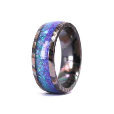 China FASHIONABLE Newest Damascus Design Doulble Inlay Fashion Damask Zirconium Opal Wedding Ring for sale