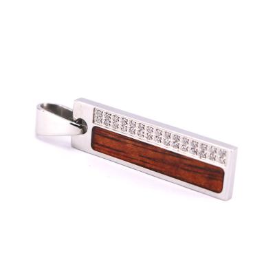 China Titanium Custom Design Red Koa Wood Pave New White Titanium CZ Pendant Charm Bar Necklace for sale