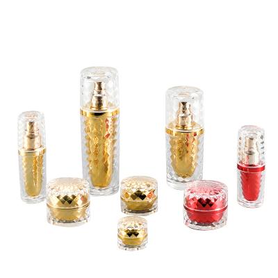 China Double Layer Shell Cosmetic Clear Acrylic With Pump Head Skin Care Product Lotion Bottle Cosmetic Cream Jar Set for sale