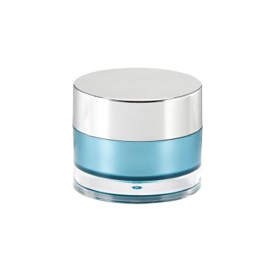 China Personal Skin Care Packaging Storage Blue Silver Acrylic Jar Skin Care Product Empty Lid Plating Body Box Jar Cream Jar In Stock for sale