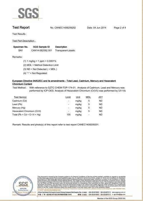 SGS certification 02 - Dongguan Xiang Sheng Industrial Co., Ltd.