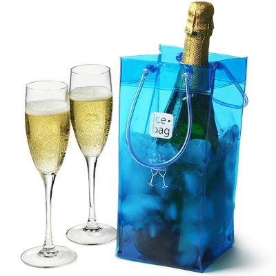 China Clear PVC Ice Bag Carrier For White Wine Cold Beer Chilled Beverages for sale