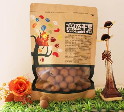 China Flat Bottom Zipper Kraft Paper Food Plastic Bags With Clear Window for sale