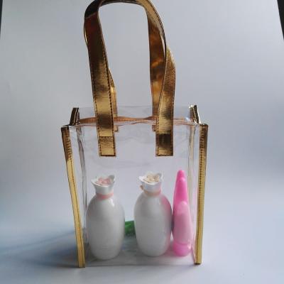 China PVC golden tote bag , Environmental clear PVC zipper handle bag for sale