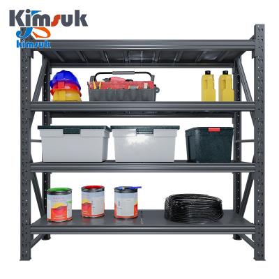 China Kimsuk Manufacturing Factory 200KG Layer Corrosion Protection Powder Coated Metal Shelves Garage Warehouse Storage Rack Light Duty Shelf for sale