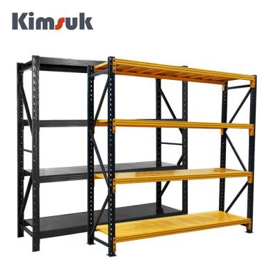 China Custom Heavy Duty Corrosion Protection Shelving 300 Kg Black 4 Layer Garage Metal Warehouse Storage Stacking Shelf Rack Unit For Warehouse for sale