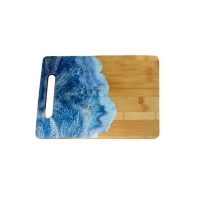 China Viable Blue Sea Beach Epoxy Resin 3pcs Bamboo Board With Tea Mat Bamboo Coaster for sale