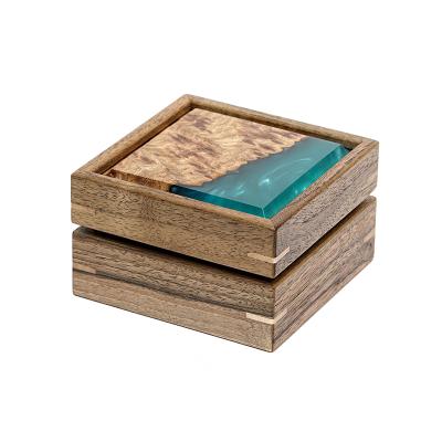 China Resin handmade diy blue nut color wooden box with sky lid for sale