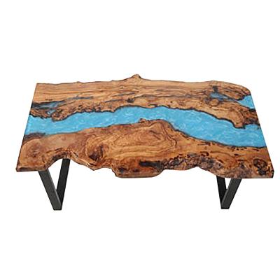 China Foldable Ocean Blue Epoxy Oak Coffee Table Ocean Wooden Desk for sale