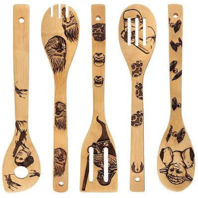 China Bottle Viable 5 Star Logo Bamboo Spatula Set Bamboo Spoon No-Stick Bamboo Kitchenware Cookware for sale