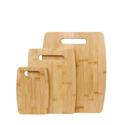 China Disposable bamboo cutting boards set of 3 kitchen meat veggies cutting full set laser logo handles cut out for sale