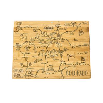 China Destination Colorado Disposable Bamboo State Shaped Bamboo Serving Cutting Boards And Chopping Board Kitchen Chopper for sale