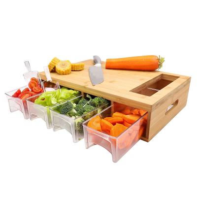 China Disposable Extra Large Bamboo Cutting Board with 4 Drawer Organizer Bamboo Trays, Kitchen Chopping Boards, Choppers for sale