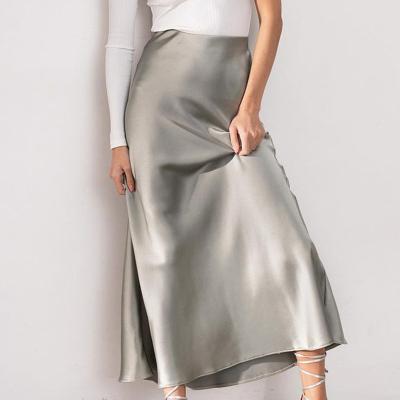 China 2022 New Trends Office Ladies High Waisted Solid Summer Women Long Breathable Satin Skirts for sale