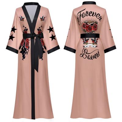 China Wholesale Breathable Silk Satin Long Knit Light Soft Luxury Custom Women's Kimono Long Robe Bathrobe for sale