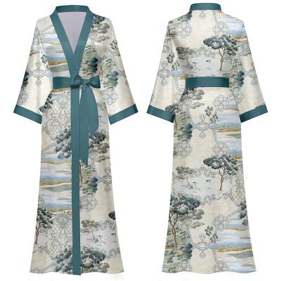 China Breathable Casual Silk Satin Long Knit Light Soft Luxury Custom Women's Kimono Long Robe Bathrobe for sale