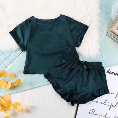 China 2022 new summer QUICK DRY silk pajamas set women's green spiky short-sleeved comfortable pajamas for sale