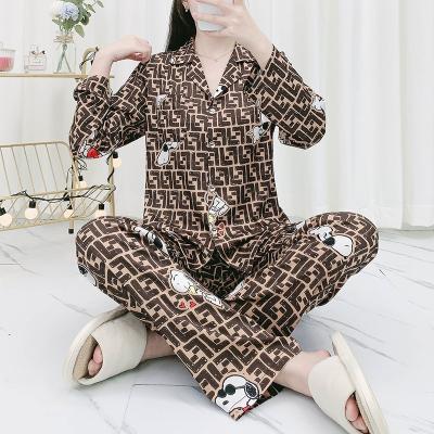 China 2022 new arrivals summer products custom made luxury satin long sleeve QUICK DRY women brand printing designers pajamas set for sale