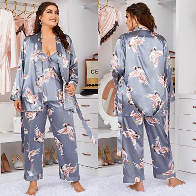 China Summer 2022 Breathable Plus Size Women's Sleepwear Nightgowns Satin Nightgown For Women Sleep 3 Piece Pajamas Sets for sale