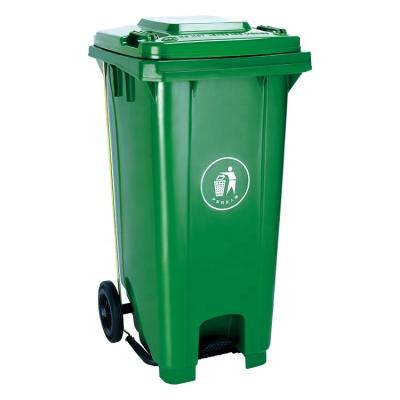 China Sustainable 120L Waste Bin With Wheels Foot Pedal Step Durable Waste Bin for sale