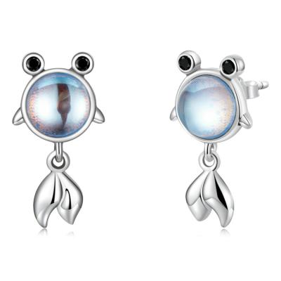 China Qings Delicacy 925 Sterling Silver Moonstone Jewelry Goldfish Romantic Fish Moonstone Earrings for sale