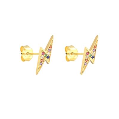 China Nickel Free Qings Fashion New Style 925 Sterling Silver Color Zircon Lightning Gold Fashionable Stud Earrings for sale