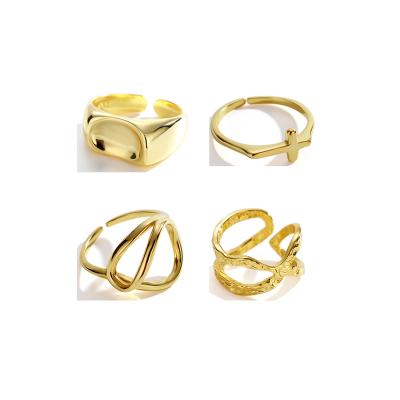 China No Allergic Ring Dropshipping Qings Ins Style 18k Silver Gold Plated Textured Line Rings Irregular Cross Ring for sale