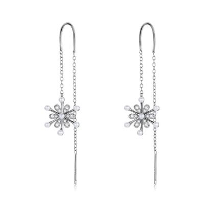 China Nickel Free Qings Fashion 925 Sterling Silver Authentic Korean Christmas Snowflake Chain Earrings for sale